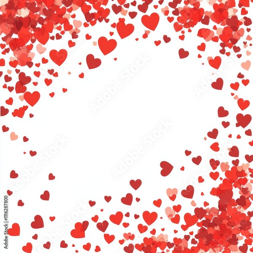 A red frame of variously shaped hearts on a white background.