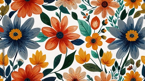 Illustration oil painting pattern flower in white background