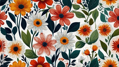Illustration oil painting pattern flower in white background