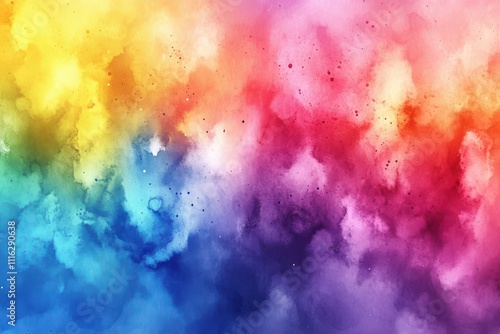 Colorful abstract watercolor background with vibrant paint splashes and smoke, featuring a range of bright, rainbow colors