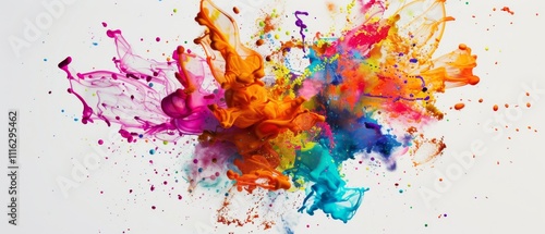 Explosive splashes of vibrant colors on a white background create a dynamic, energetic, and abstract piece of modern art. photo