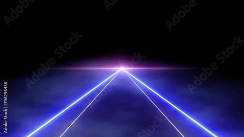 Abstract laser beams light glowing neon lines style VJ dance party show on black background.