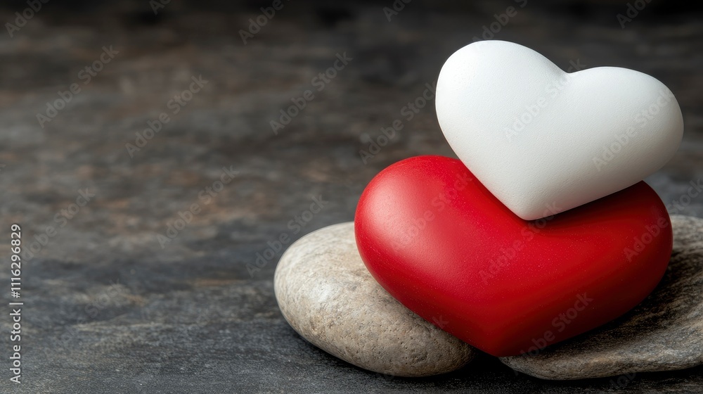 Obraz premium Red and White Hearts on Stones Symbol of Love and Romance
