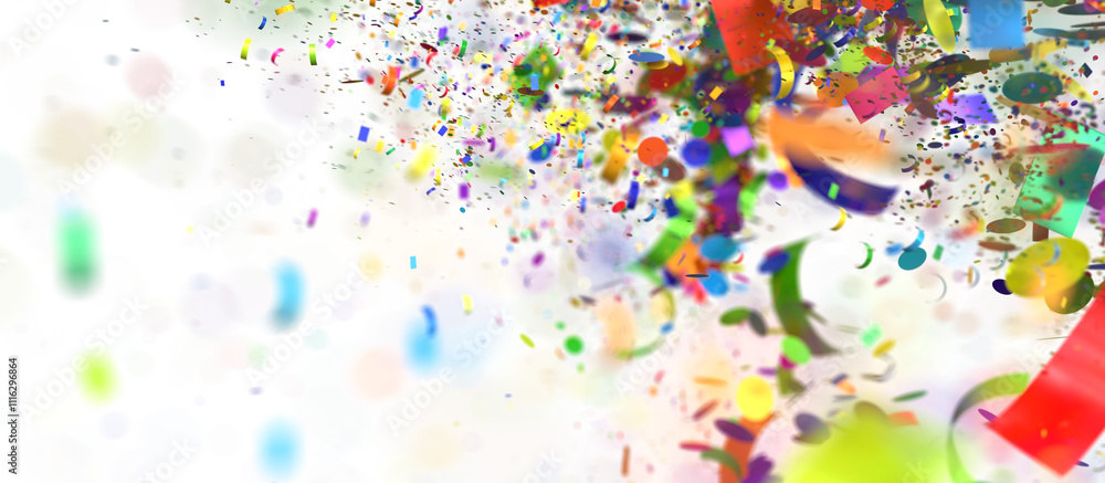 Fototapeta premium Abstract background with gold and black confetti exploding on a white background. Perfect for celebratory designs.