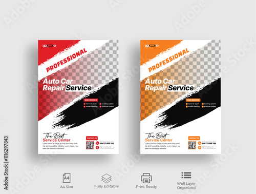 Auto Car Repair Service flyer, professional auto car repair service leaflet design template vector,