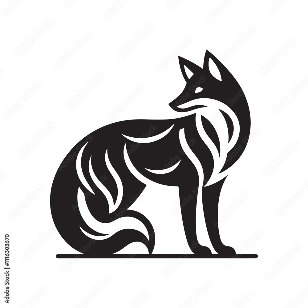 Obraz premium Captivating fox silhouette for innovative print projects - Fox black vector 
