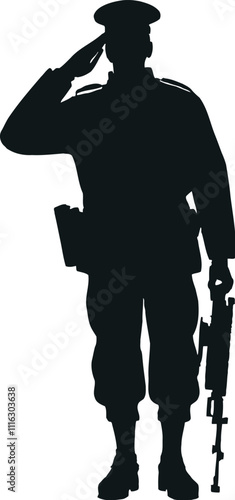 Silhouettes of U.S. Military Soldiers with Weapons. Armed Forces, Veterans, and Saluting Figures Representing Pride and Honor. Independence or Memorial Day Tribute.