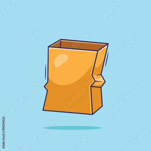 Flat cartoon vector brown paper shopping bag icon mascot symbol illustration. Shopping bag symbol for web and online or offline store