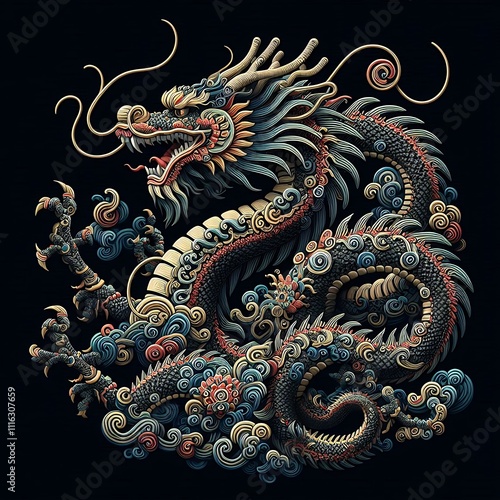 Wallpaper Mural chinese dragon statue on the wall Torontodigital.ca