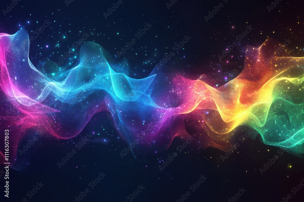 Fototapeta premium Abstract colorful wave line background with digital music concept for wavy lines and dots, colorful audio spectrum vector illustration