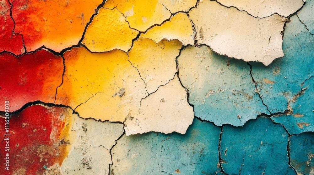 Obraz premium Cracked Paint Texture Abstract Red Yellow Blue Background