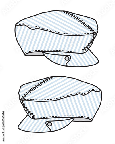 Boy forage cap design technical flat sketch vector mockup template.