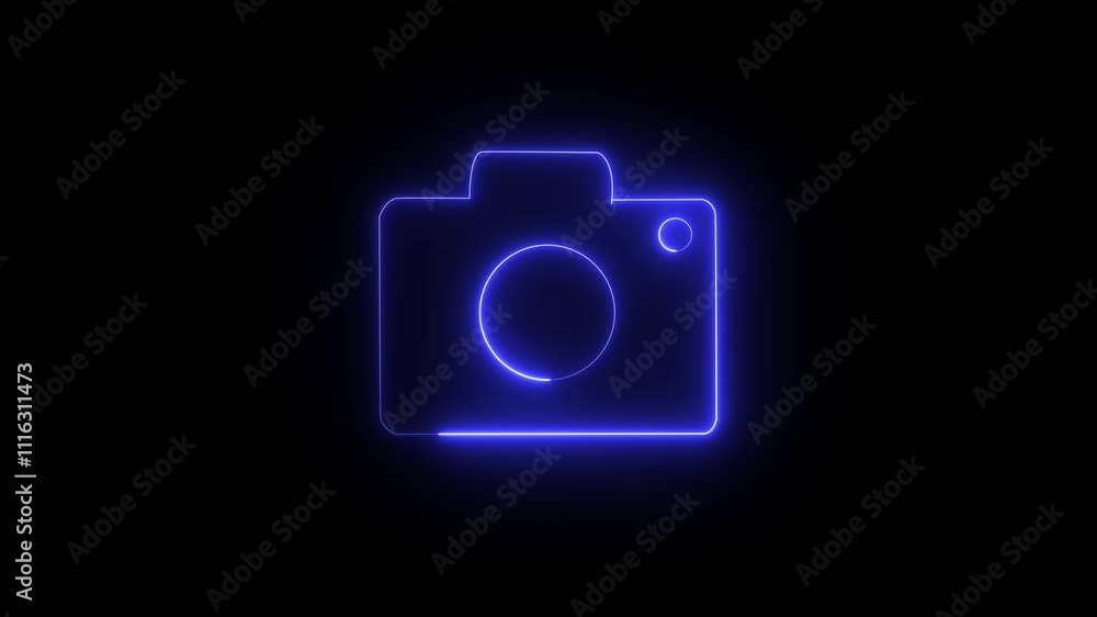Neon glowing line camera icon isolated on black background ,paparazzi and stardom. Stock video with bright flashes for overlay video camera photographic video shutter digital camera animated video Neon glowing line camera icon isolated on black background ,paparazzi and stardom. Stock video with bright flashes for overlay video camera photographic video shutter digital camera animated video