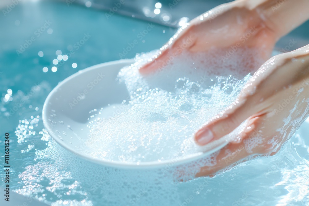 Hands washing a plate. Generative AI Hands washing a plate. Generative AI