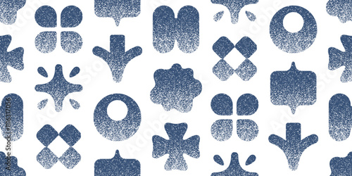 Pattern with noise grain shape. Gradient abstract figure. Circle, arrow, star element with halftone gradation. Vector noise dot graphic. y2k grafitti design. Geometric seamless grain shape pattern bg