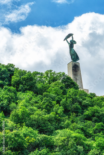 Photography Liberty Statue at Citadella Hill in Capital City Budapest, Hungary