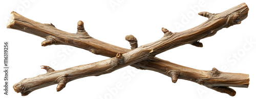 Two crossed wooden sticks against a white background