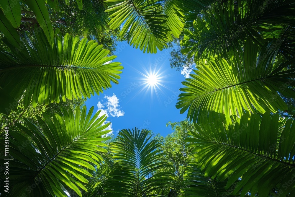 Sunlight Through Lush Palm Leaves: Tropical Paradise Sunlight Through Lush Palm Leaves: Tropical Paradise