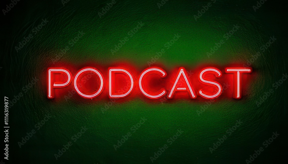 Obraz premium Podcast neon sign on green background. Generated image