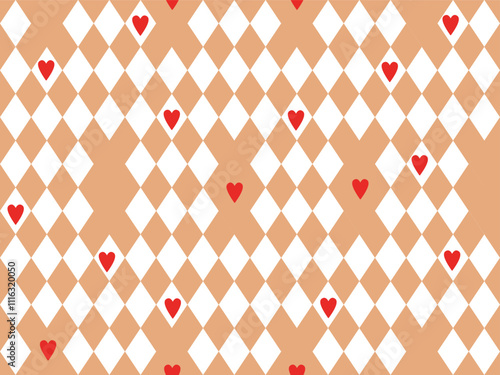 SEAMLESS PATTERN OF DIAMOND, HARLEQUIN AND HEART. IN SYNC WITH CIRCUS ACT THEME. IDEAL FOR BABY OUTFITS, NIGHTWEAR, SLEEPWEAR, SWEATERS, JUMPERS, GIFT WRAP HARLEQUIN SEAMLESS PATTERN IN VECTOR