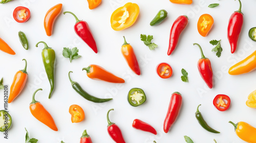 Wallpaper Mural Vibrant collection of colorful chili peppers on clean white background Torontodigital.ca