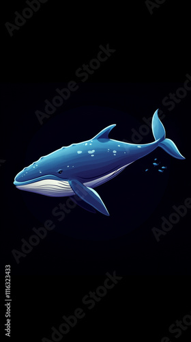 Phone wallpaper: cute cartoon blue whale swimming in the dark ocean