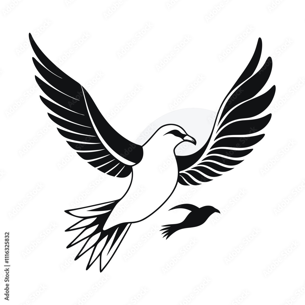 Fototapeta premium black-and-white vector silhouette combining a fulmar bird flying