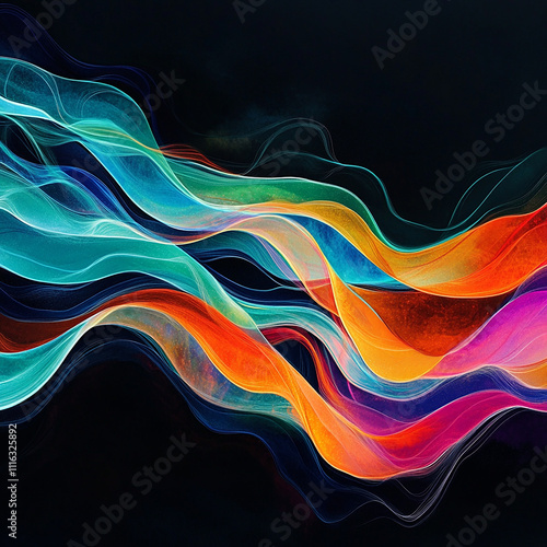 Abstract colorful swirling light effect set on black background