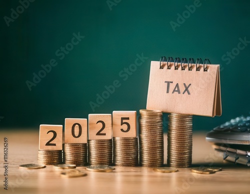 Calendar and Word Tax on coin. Business tax management concept. Generated image photo