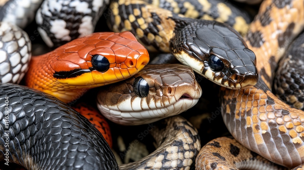 Obraz premium Close-up of Diverse Snake Species A Collection of Colorful Reptiles