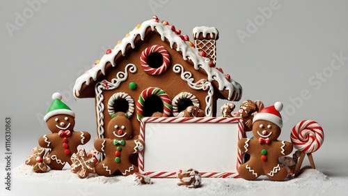 a gingerbread man and a christmas tree are decorated with candy canes. photo