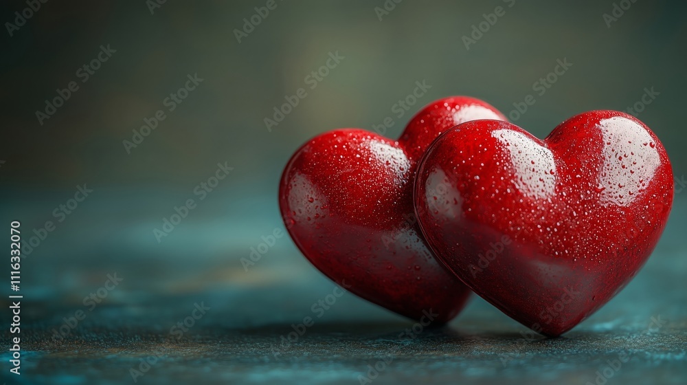 Fototapeta premium Symbolic Representation of Love with Two Glossy Red Hearts
