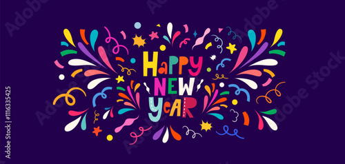 Happy New Year vector illustration. Festive New Year banner 	