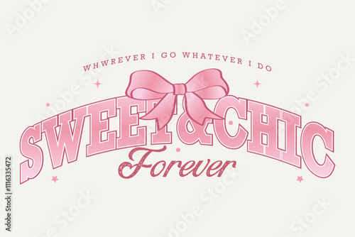 bow and beauty slogan design vector art, Vintage typography print with hand drawn watercolor girly coquette bow tie gift wrap illustration for graphic tee t shirt or poster sticker Vector