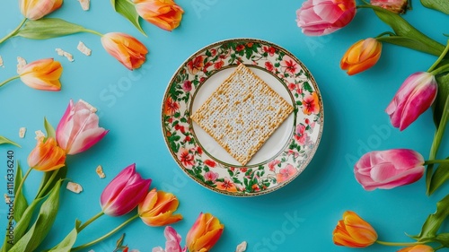 Vibrant Passover Setup with Seder Plate photo