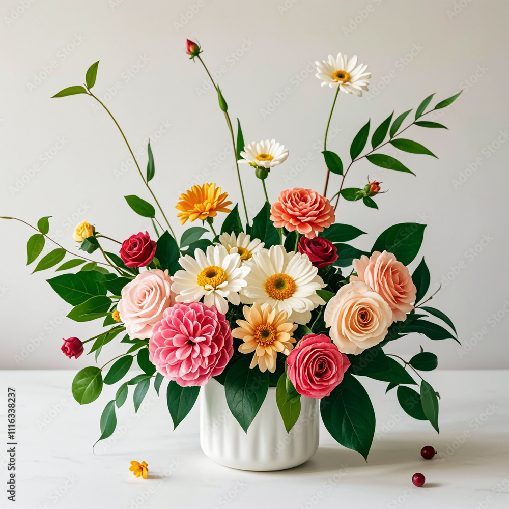 Obraz premium Beautiful watercolor floral arrangement on white background