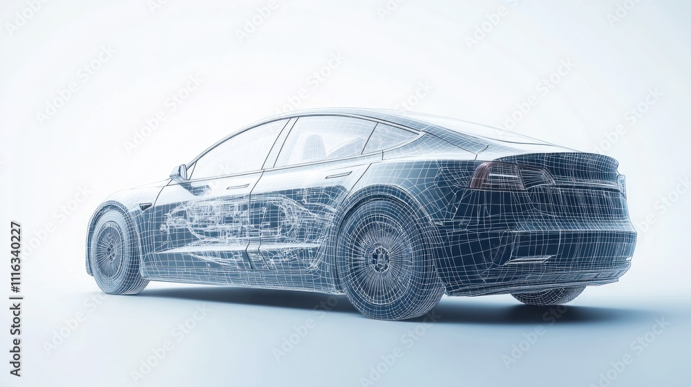 Fototapeta premium Wireframe Rendering of a Modern Electric Car