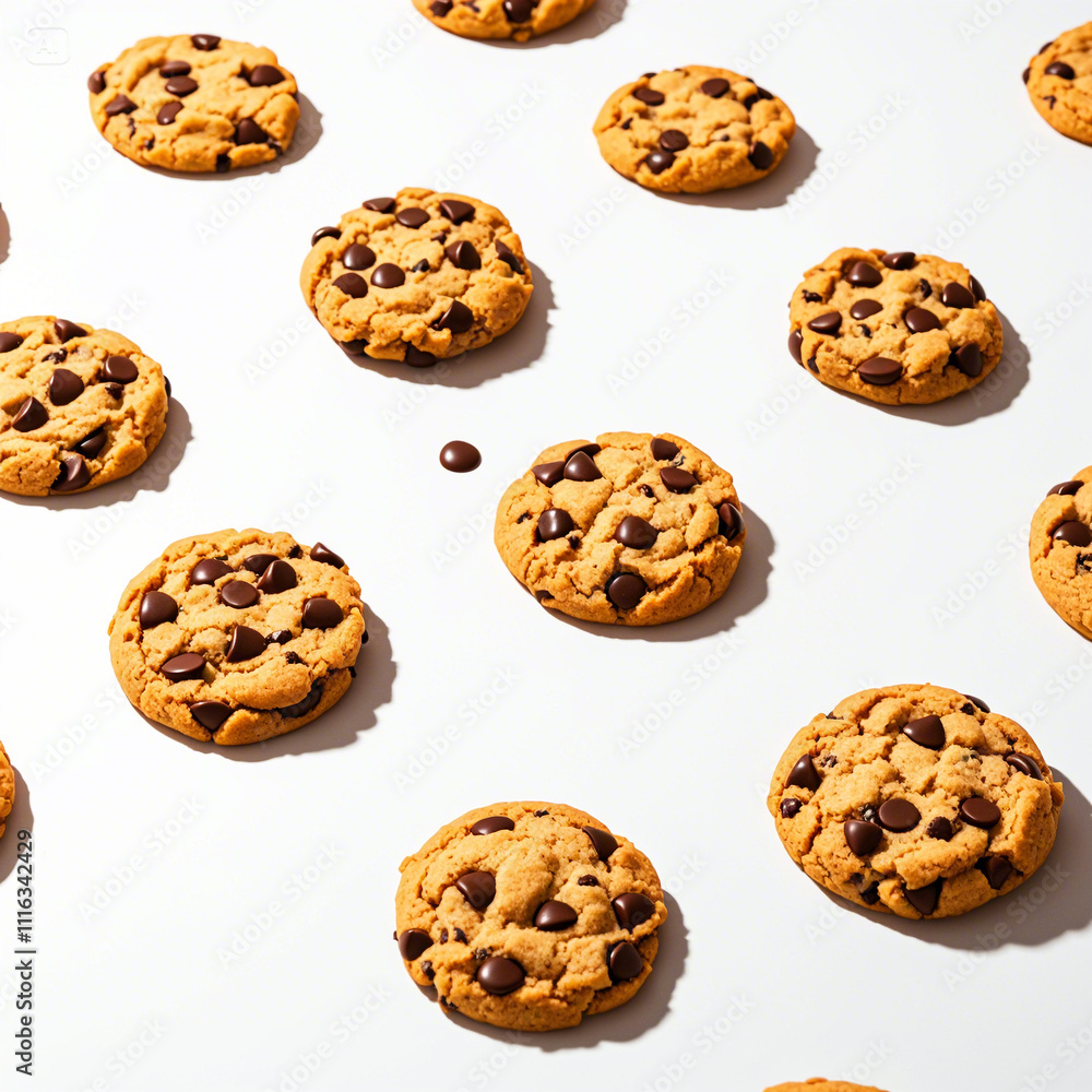 A stack of chocolate chip cookies with one cookie floating above, showcasing a delicious, playful arrangement. A stack of chocolate chip cookies with one cookie floating above, showcasing a delicious, playful arrangement.
