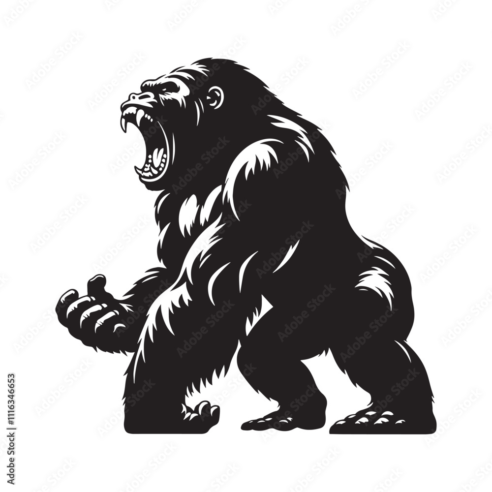 Fototapeta premium Creative gorilla roaring silhouette for versatile artistic needs - Gorilla roaring illustration - minimallest gorilla roaring vector 