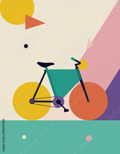 Abstract geometric bicycle art with bold shapes and colors for modern decor photo