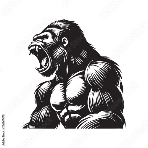 Stylish gorilla roaring silhouette for versatile media applications - Gorilla roaring illustration - minimallest gorilla roaring vector
