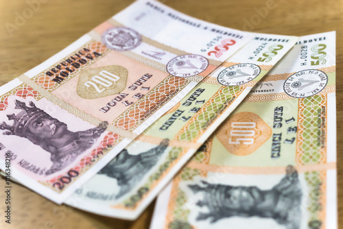 Fotografía Moldovan Leu Banknotes: 200, 300, and 500 Lei