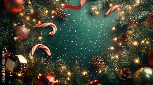 chritmas ornament candy cane with light copy space for text in midle