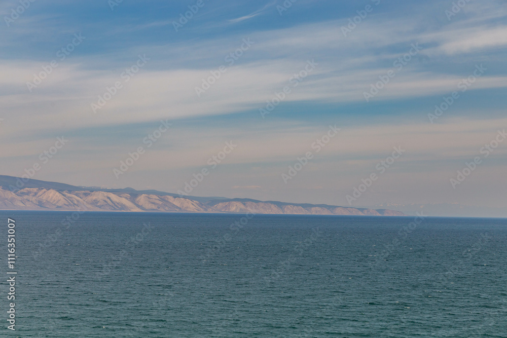 Fototapeta premium Panorama from the shore of Olkhon island. Khuzhir village, Olkhon island, Irkutsk region, Russia.