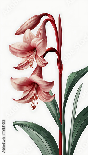 Cool simple Amaryllis flower vector art, featuring minimalist lines and vibrant colors. C