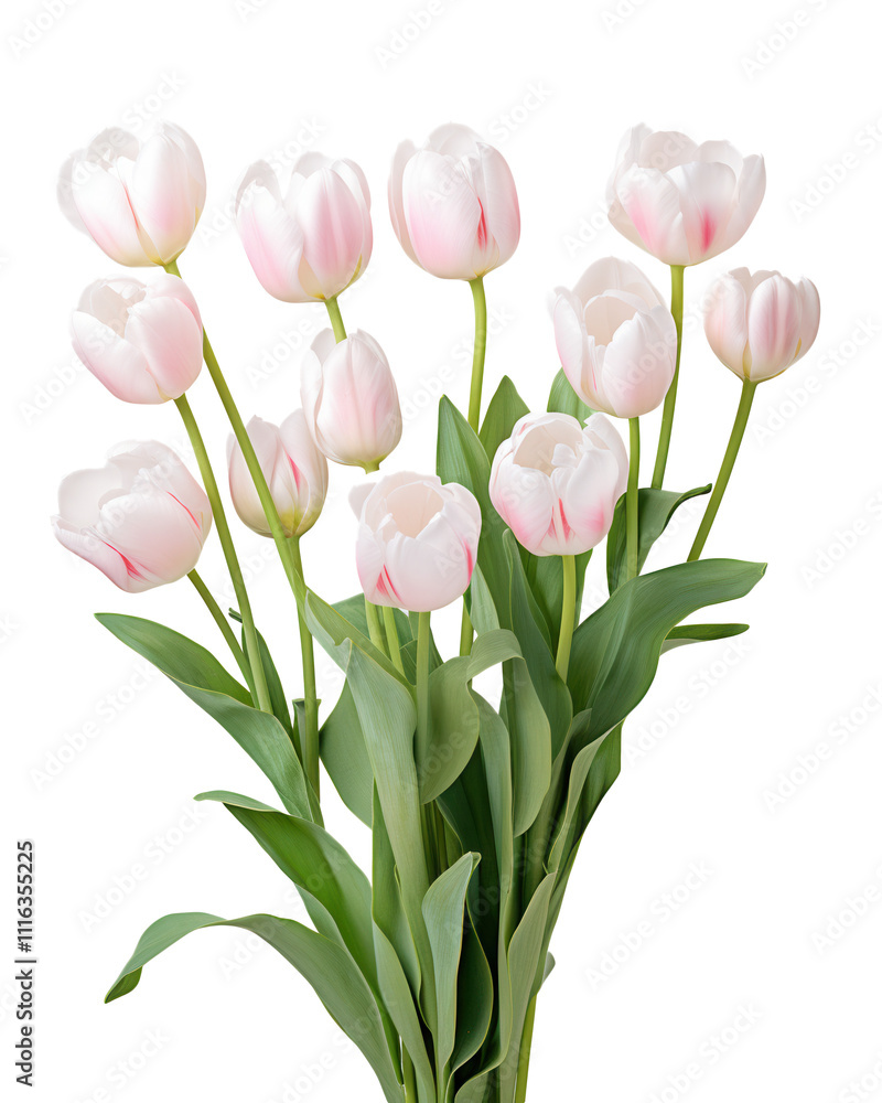 Fototapeta premium Elegant Bouquet of Pale Pink Spring Tulips Isolated on White