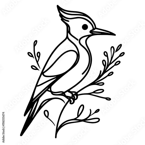 Minimalist woodpecker illustration in one-line art style, AI Generation