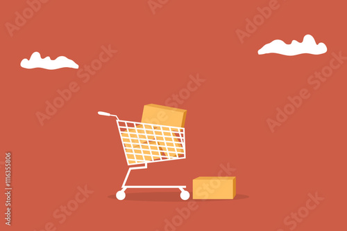 Parcel box in shopping cart. concept of advertising promotion online shopping sale