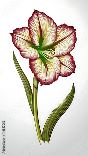 Cool simple Amaryllis flower vector art, featuring minimalist lines and vibrant colors. C
