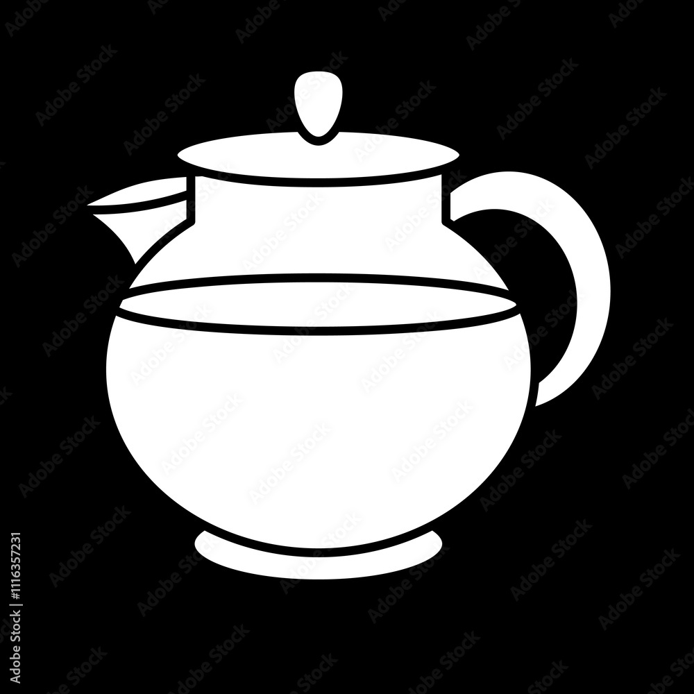 Obraz premium Drinking tea pot vector illustration, coffee pot clip art, tea kettle icon, teapot clipart image, white on black background 